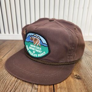 VTG Imperial Headwear Montana Fish Wildlife Parks Hat Brown Rope Strapback Cap